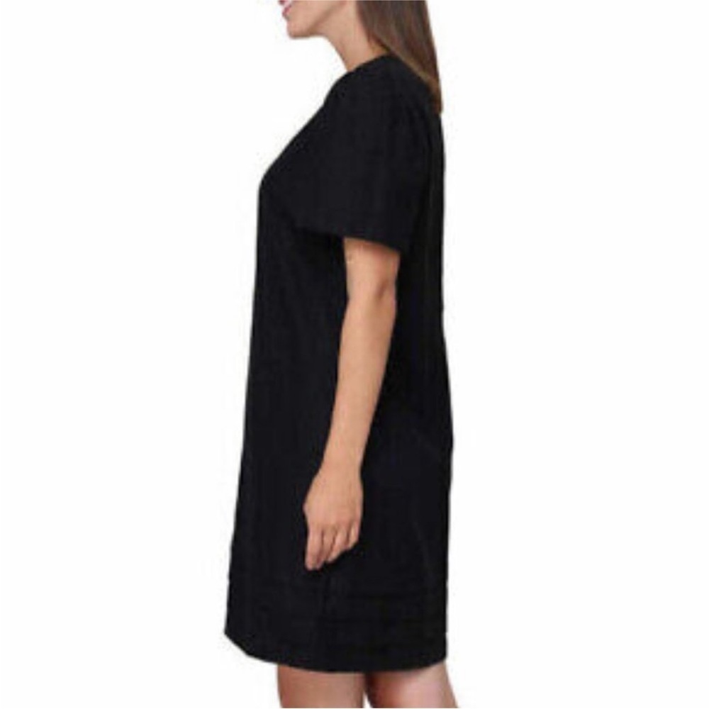 Nicole Miller Black Linen Dress V-Neck Short Sleeve Size S Mini MidiCasual Work‎ - Picture 2 of 8